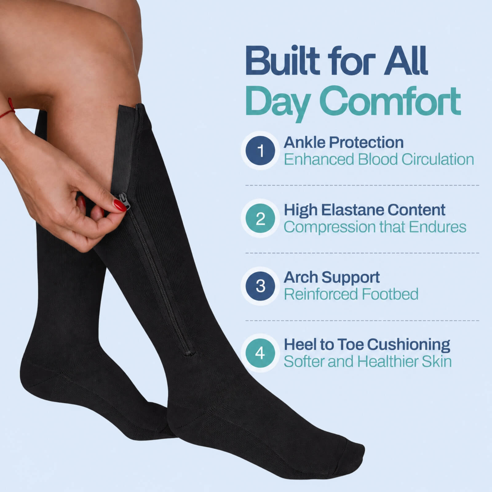 Zipper Compression Socks ?C 15?C20mmHg Graduated Support for Leg Comfort - Image 3