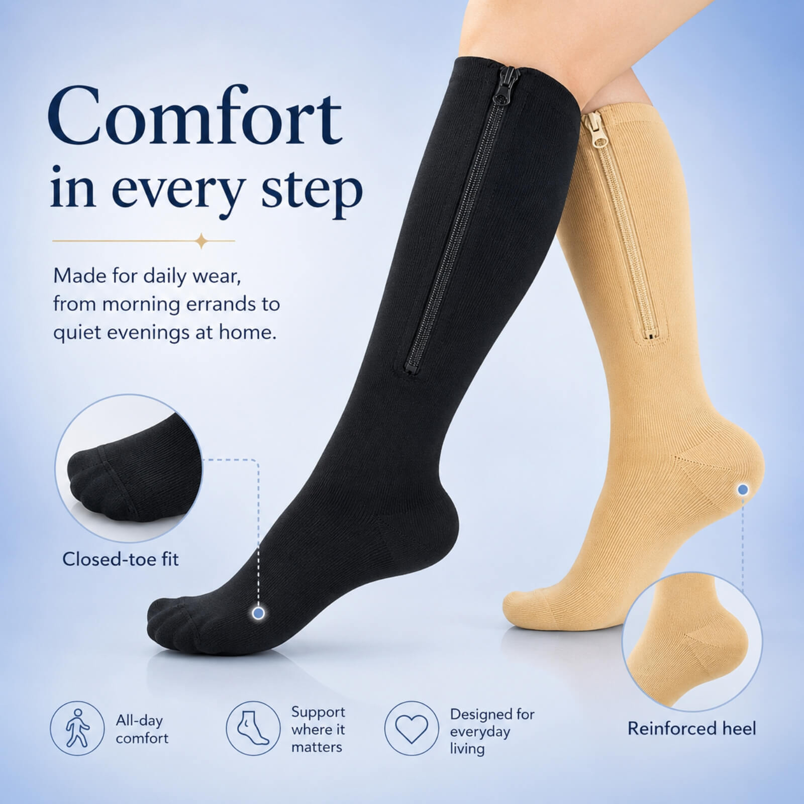 Zipper Compression Socks ?C 15?C20mmHg Graduated Support for Leg Comfort - Image 6