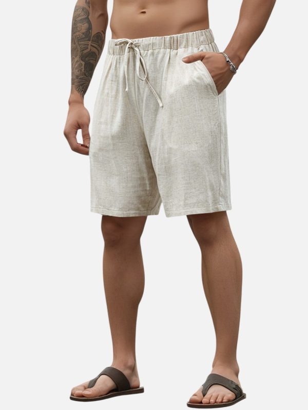 Men's Casual Drawstring Shorts ?C Lightweight Linen Look