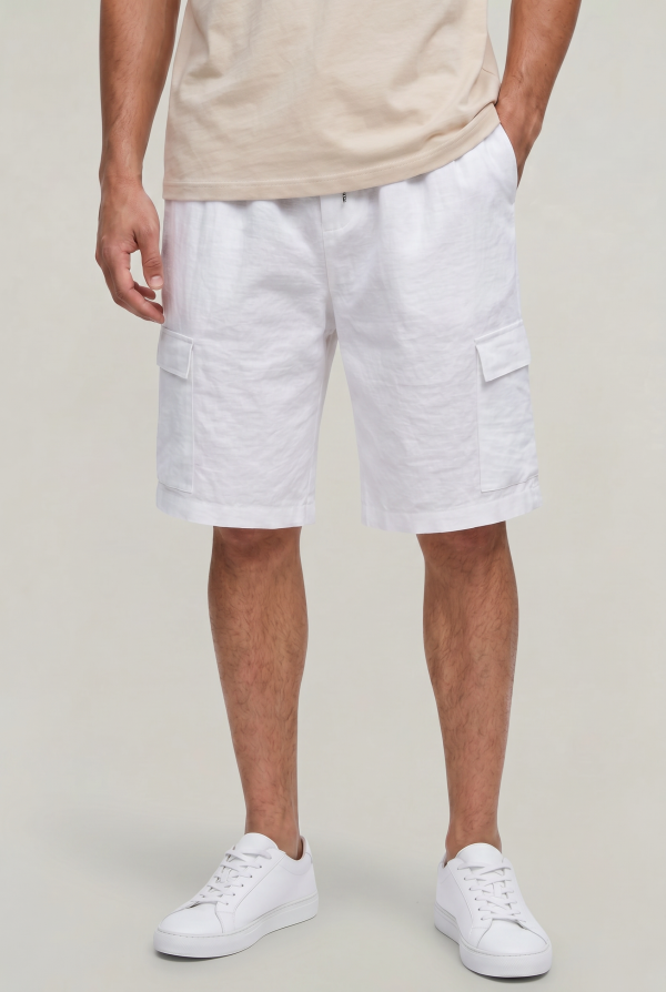 Men's Linen Cargo Shorts Drawstring Waist