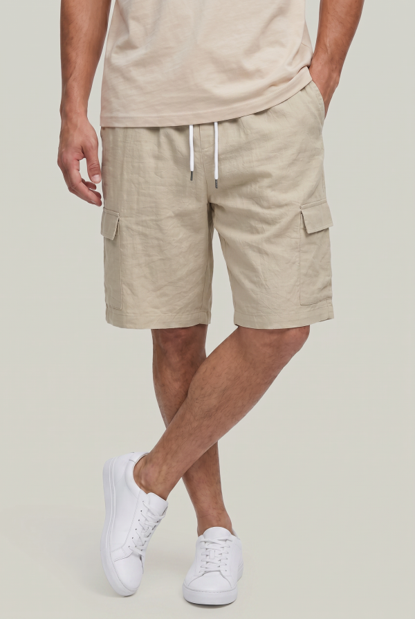 Men's Linen Cargo Shorts Drawstring Waist - Image 7