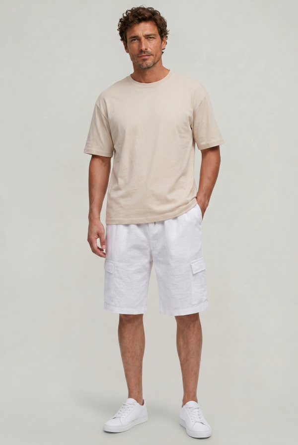 Men's Linen Cargo Shorts Drawstring Waist - Image 4