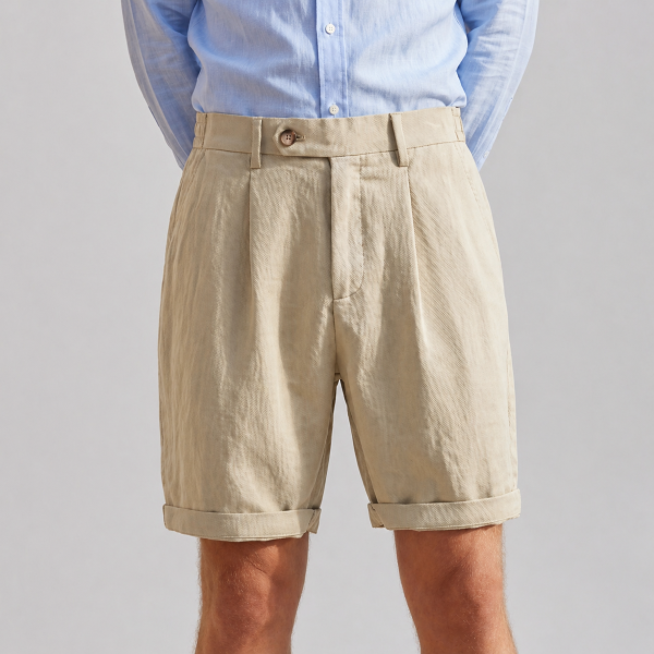 Men's Pleated Linen Look Shorts ?C Tailored Summer Fit