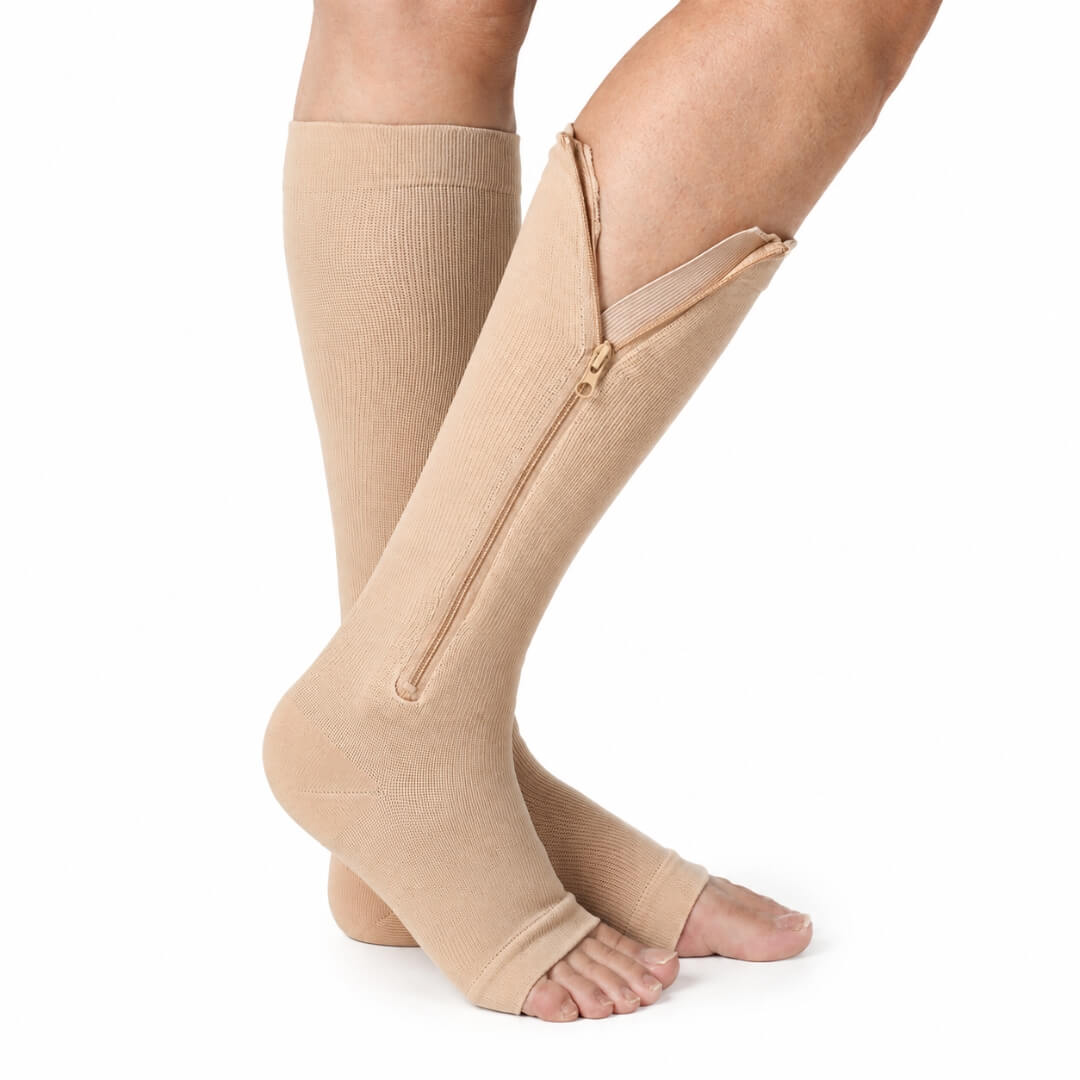Open Toe Zipper Compression Socks ?C 15-20 mmHg, Easy On & Off - Image 2