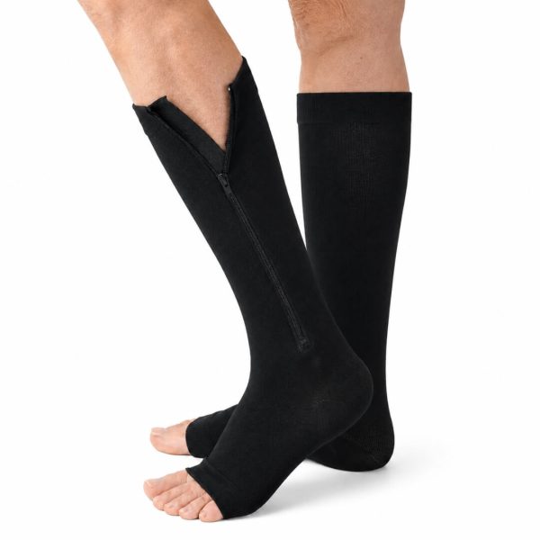 Open Toe Zipper Compression Socks ?C 15-20 mmHg, Easy On & Off
