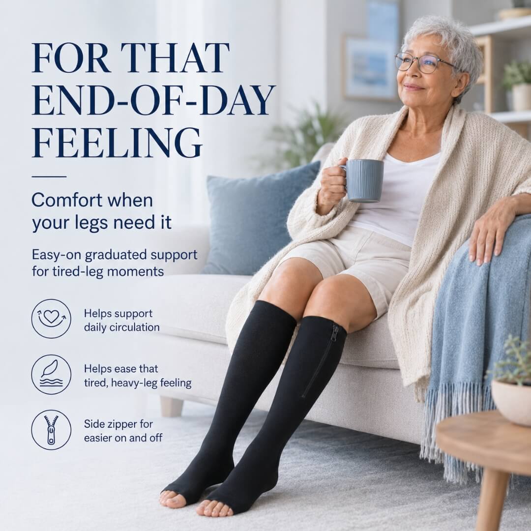 Open Toe Zipper Compression Socks ?C 15-20 mmHg, Easy On & Off - Image 3