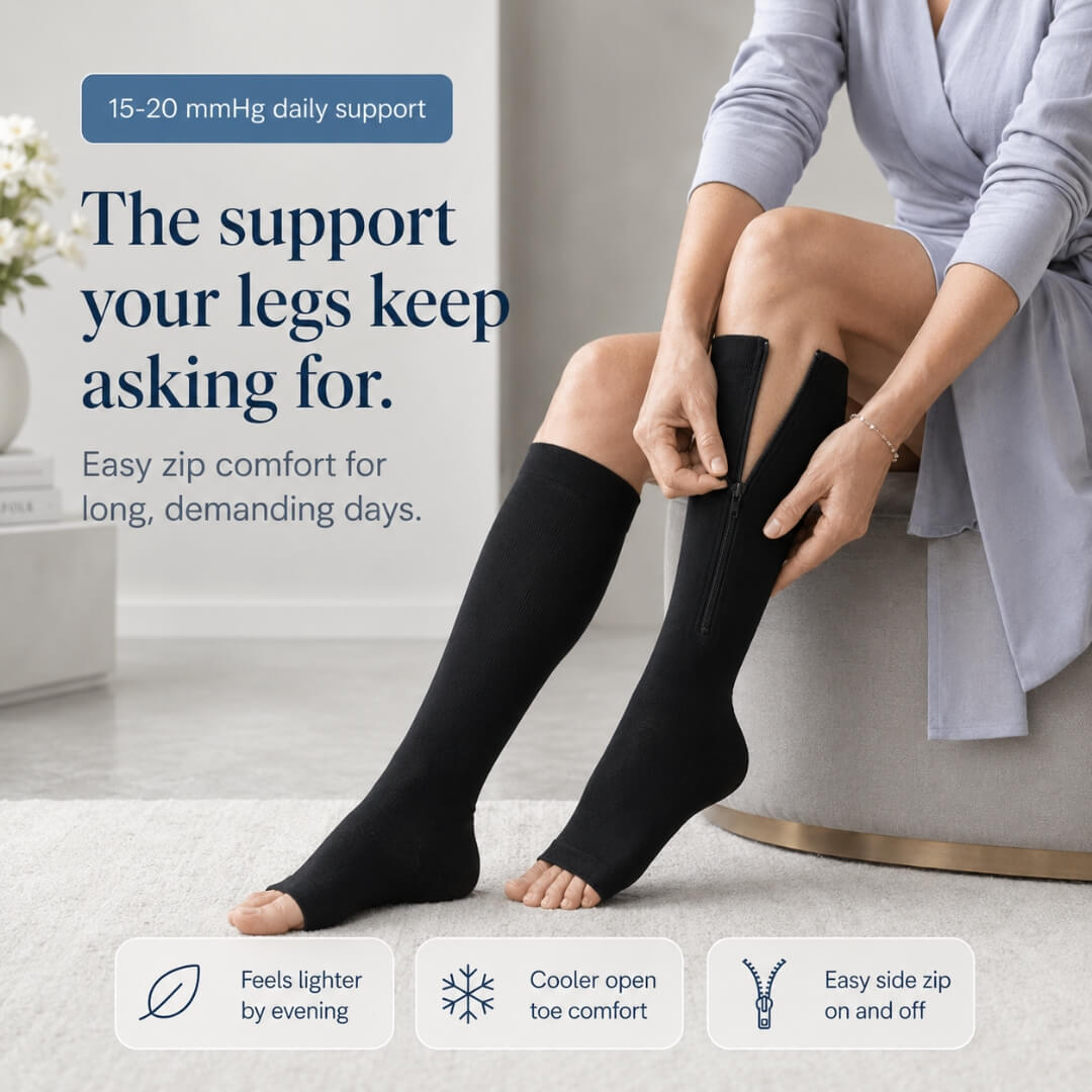 Open Toe Zipper Compression Socks ?C 15-20 mmHg, Easy On & Off - Image 4