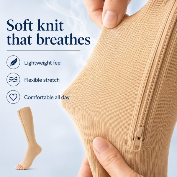 Open Toe Zipper Compression Socks ?C 15-20 mmHg, Easy On & Off - Image 5
