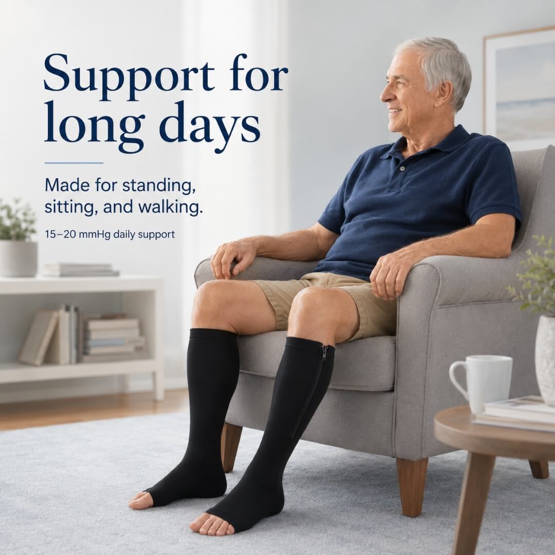 Open Toe Zipper Compression Socks ?C 15-20 mmHg, Easy On & Off - Image 6