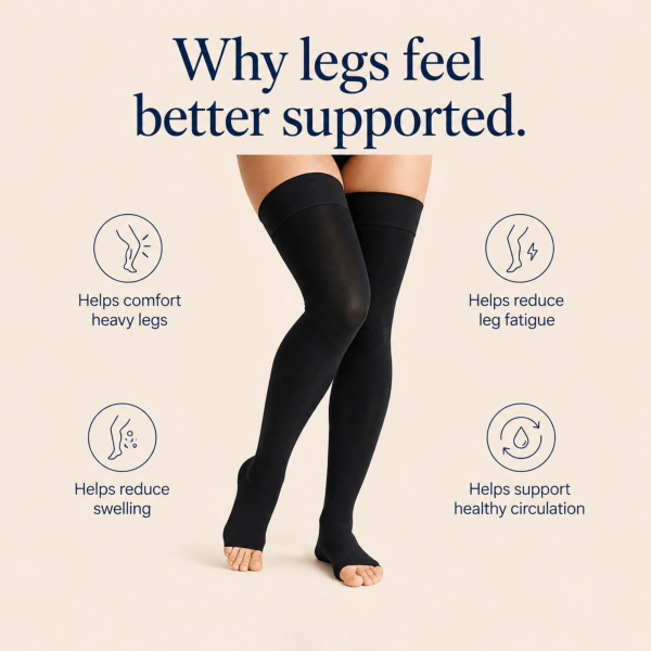 Unilva 20-30 mmHg Thigh-High Compression Stockings, Open Toe - Image 4