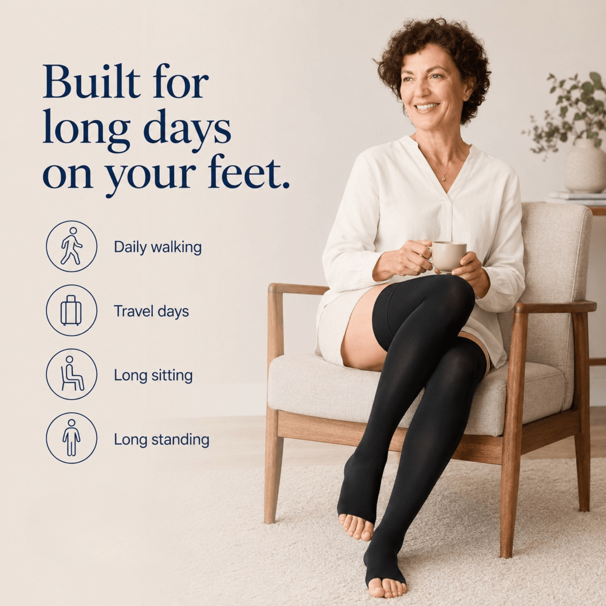 Unilva 20-30 mmHg Thigh-High Compression Stockings, Open Toe - Image 6