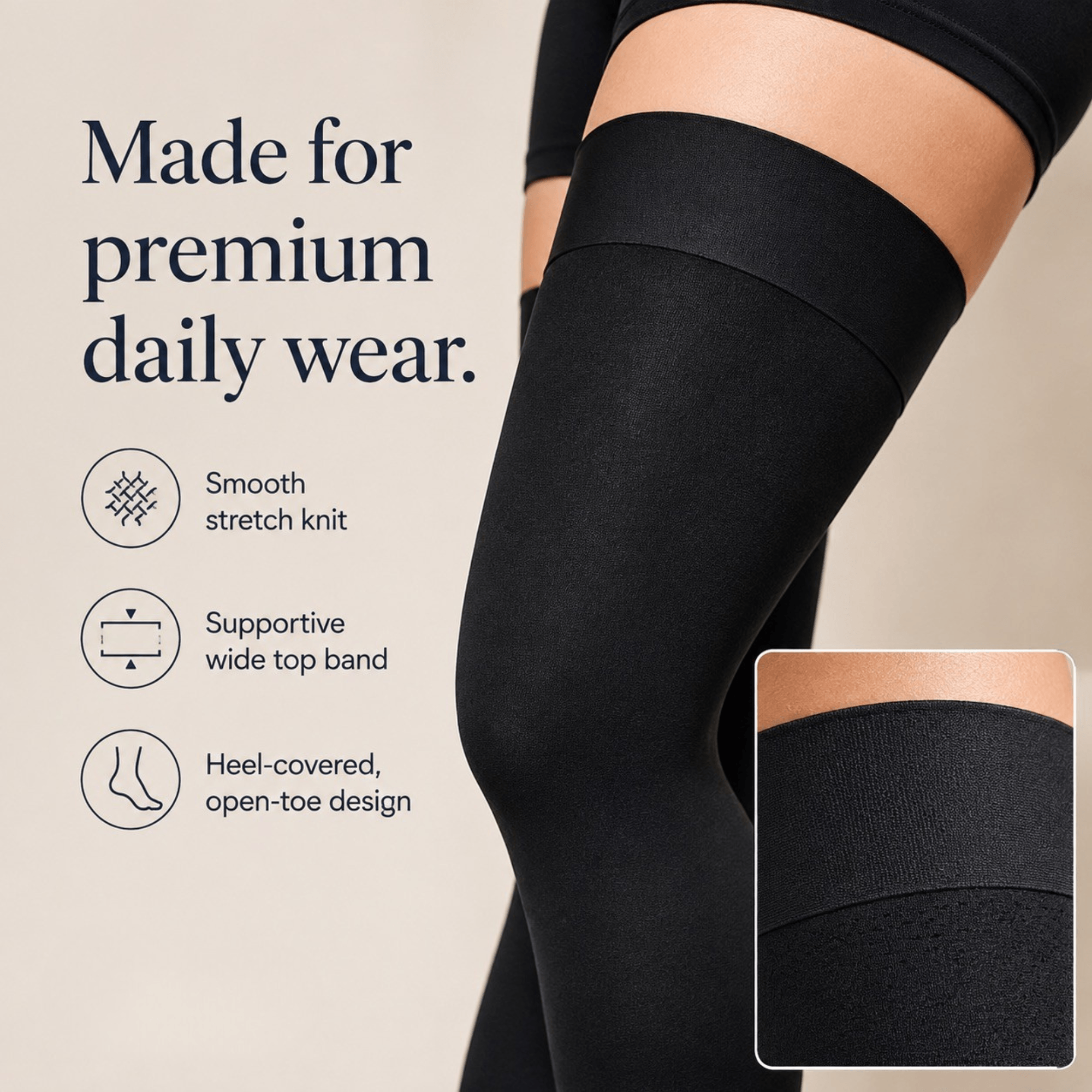Unilva 20-30 mmHg Thigh-High Compression Stockings, Open Toe - Image 2