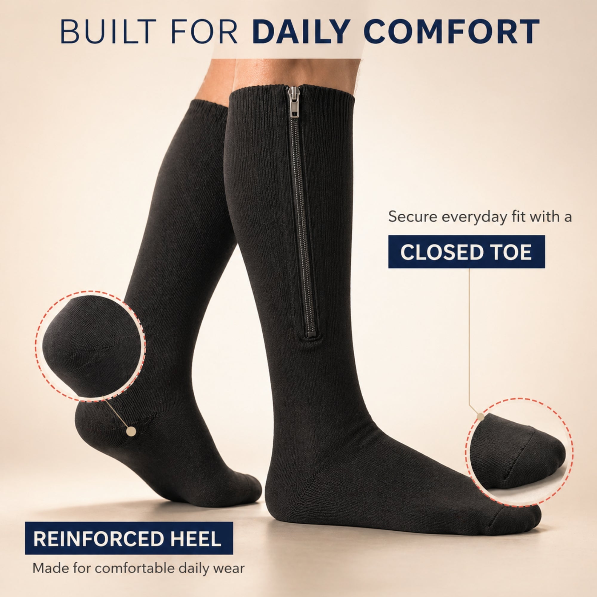 Unilva ZipEase 15-20 mmHg Compression Socks with Zipper - Image 8