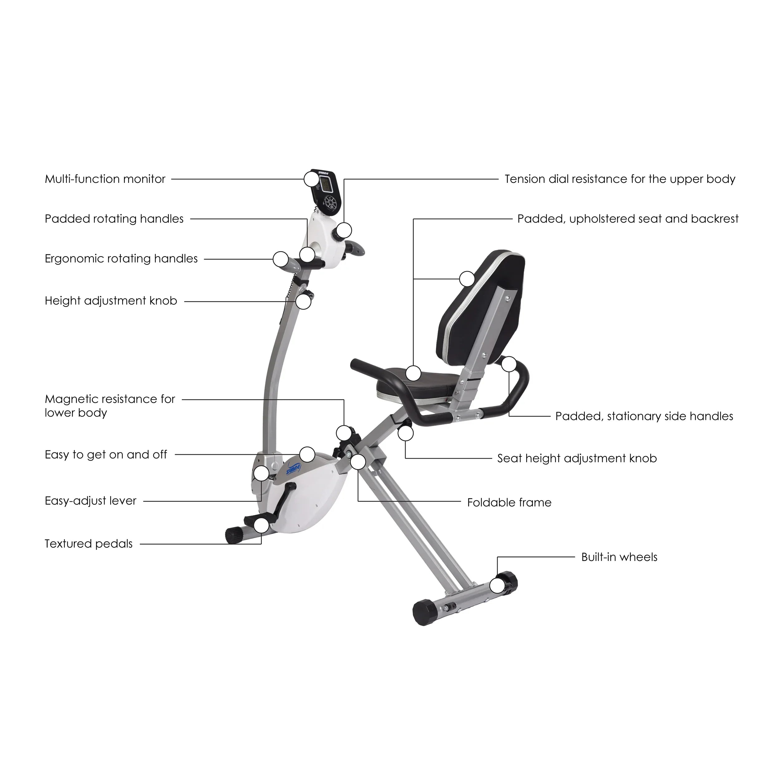Stamina Recumbent Exercise Bike with Upper Body Exerciser - Image 4
