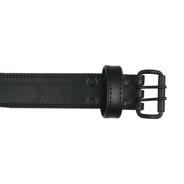 Plain Black Double Prong Leather Weightlifting Belt - Image 5