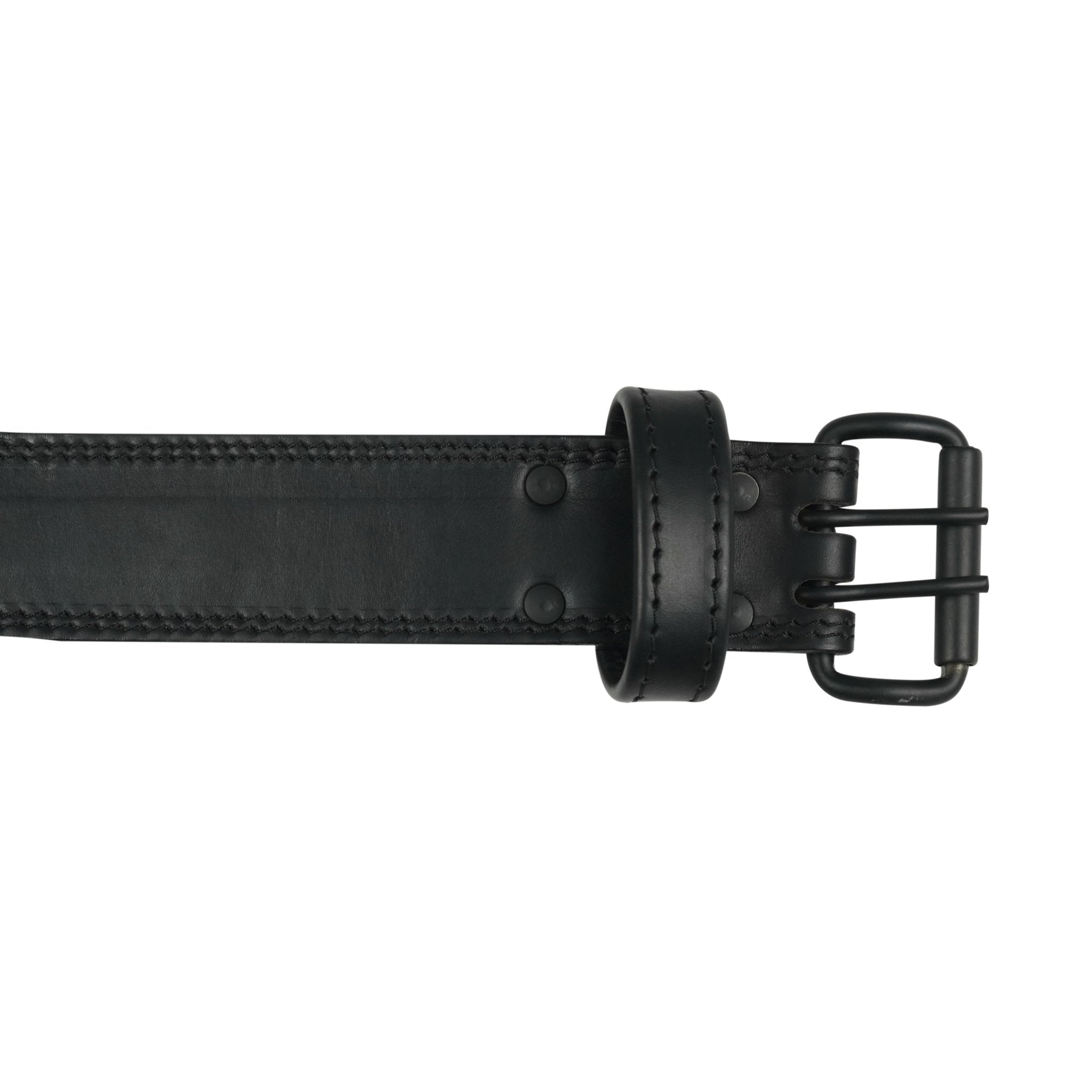 Plain Black Double Prong Leather Weightlifting Belt - Image 5
