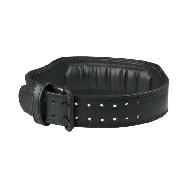 Plain Black Double Prong Leather Weightlifting Belt - Image 2