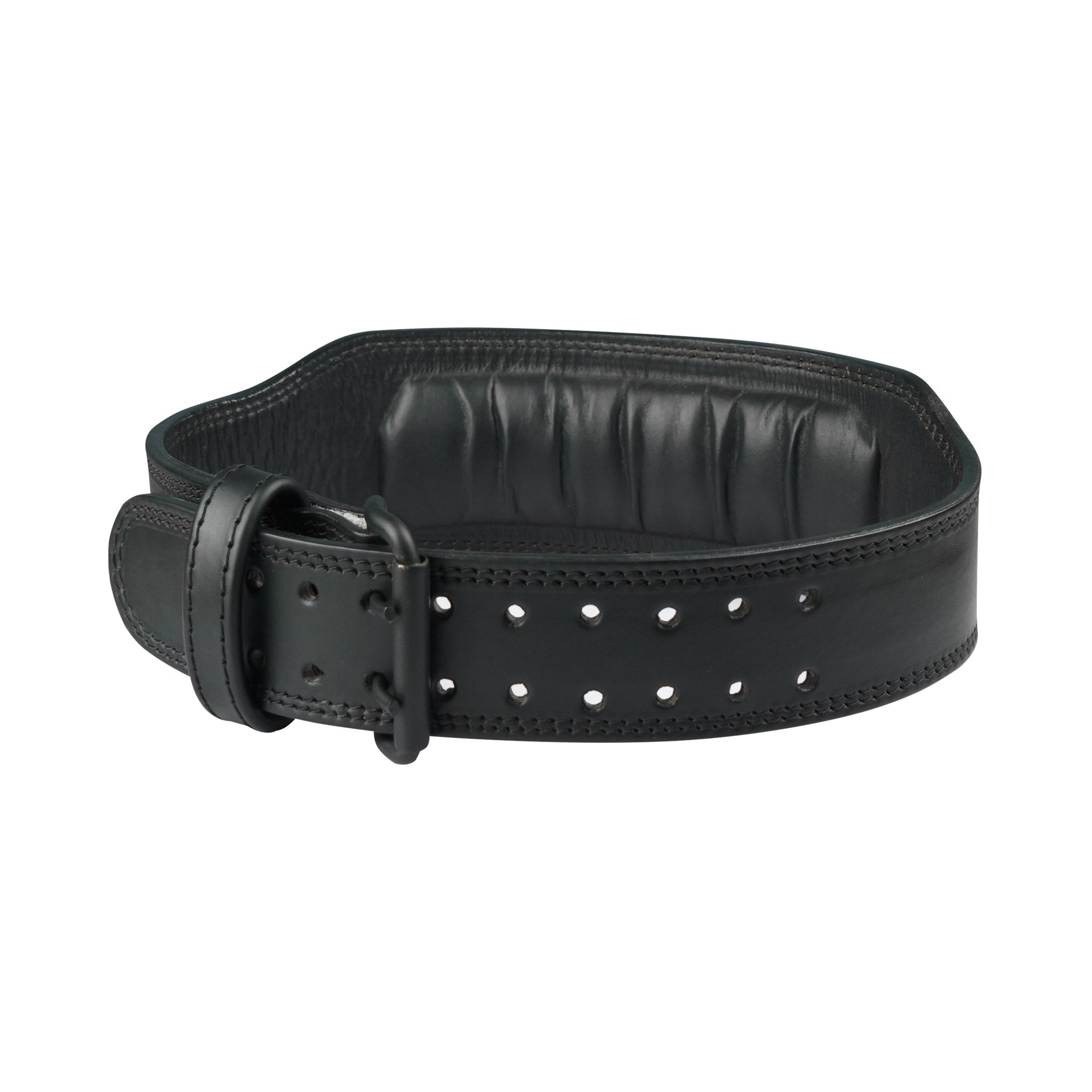 Plain Black Double Prong Leather Weightlifting Belt - Image 2