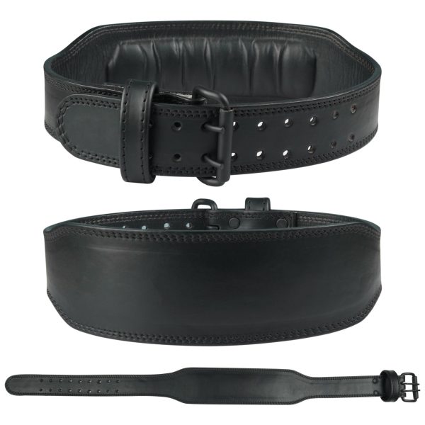 Plain Black Double Prong Leather Weightlifting Belt