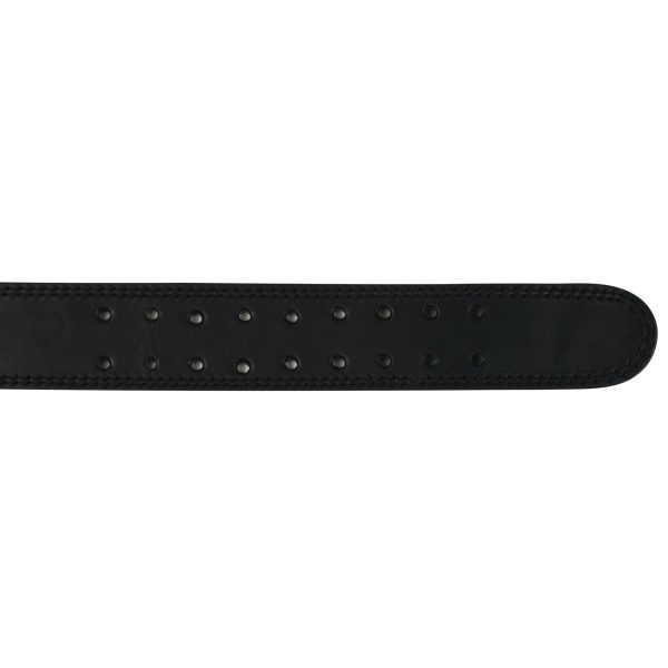 Plain Black Double Prong Leather Weightlifting Belt - Image 4
